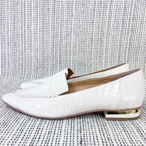 Franco Sarto Ivory Loafers Sz 8 Croc‎ Embossed Point Toe Slip On Office Mod Chic